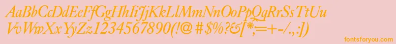 フォントE720RomanItalic – オレンジの文字がピンクの背景にあります。