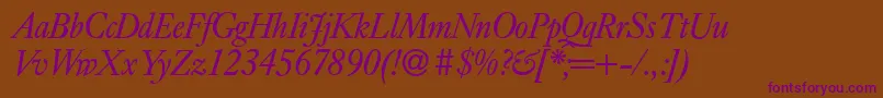 Fonte E720RomanItalic – fontes roxas em um fundo marrom