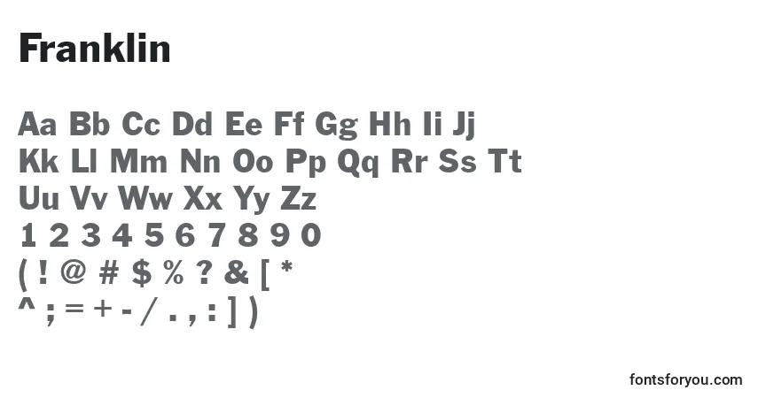 A fonte Franklin – alfabeto, números, caracteres especiais