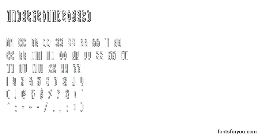 Schriftart Undergroundrose3D – Alphabet, Zahlen, spezielle Symbole