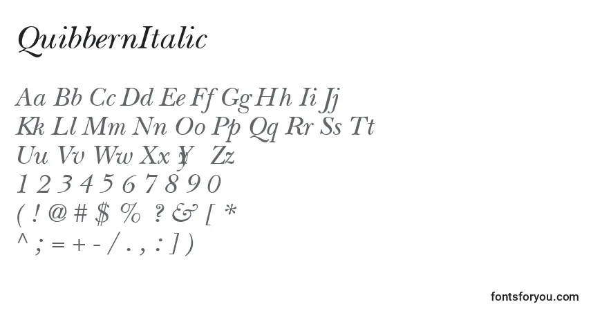 A fonte QuibbernItalic – alfabeto, números, caracteres especiais