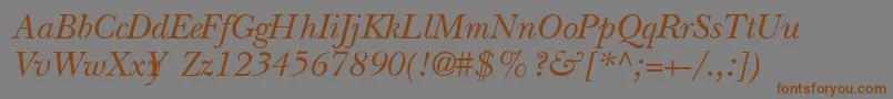 QuibbernItalic-Schriftart – Braune Schriften auf grauem Hintergrund