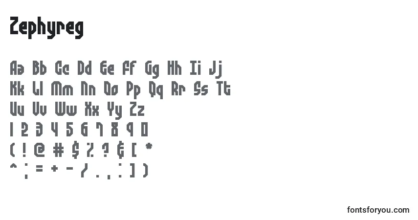 Fuente Zephyreg - alfabeto, números, caracteres especiales