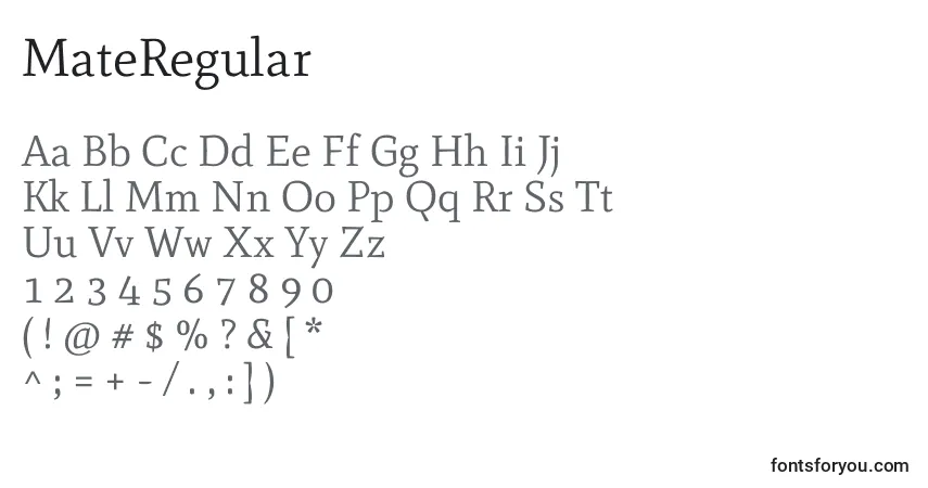 characters of materegular font, letter of materegular font, alphabet of  materegular font