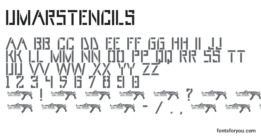 Schriftart UmarStencils (57506) – Alphabet, Zahlen, spezielle Symbole