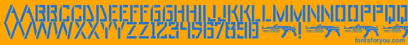 UmarStencils-Schriftart – Blaue Schriften auf orangefarbenem Hintergrund