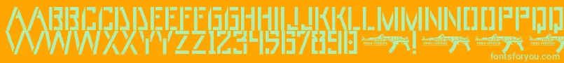 UmarStencils-Schriftart – Grüne Schriften auf orangefarbenem Hintergrund