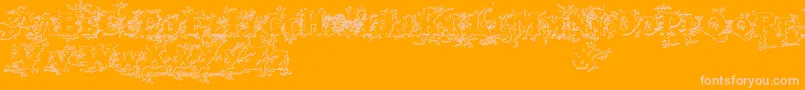 Darkwoodbeveled-Schriftart – Rosa Schriften auf orangefarbenem Hintergrund