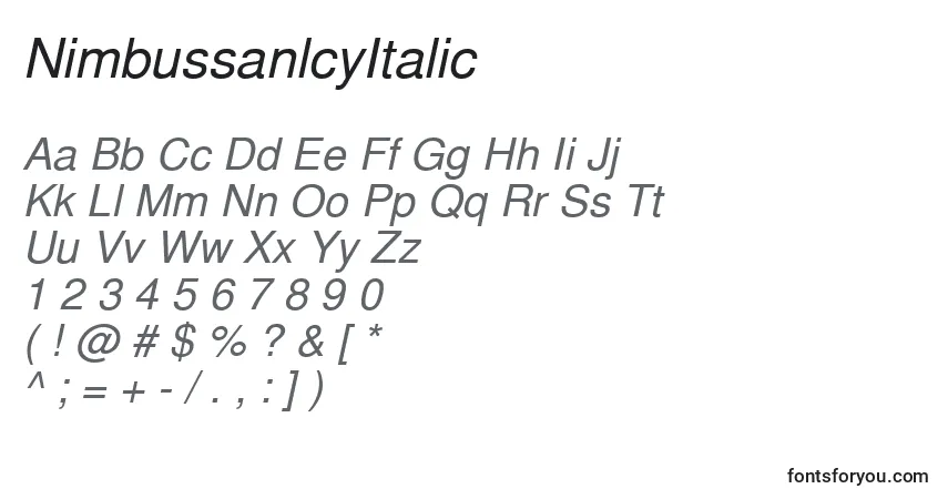 Шрифт NimbussanlcyItalic – алфавит, цифры, специальные символы
