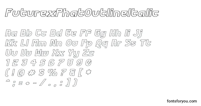 FuturexPhatOutlineItalicフォント–アルファベット、数字、特殊文字