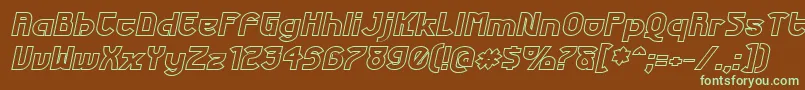 FuturexPhatOutlineItalic-fontti – vihreät fontit ruskealla taustalla