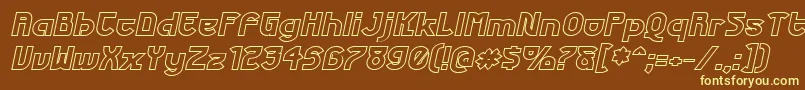 FuturexPhatOutlineItalic-fontti – keltaiset fontit ruskealla taustalla