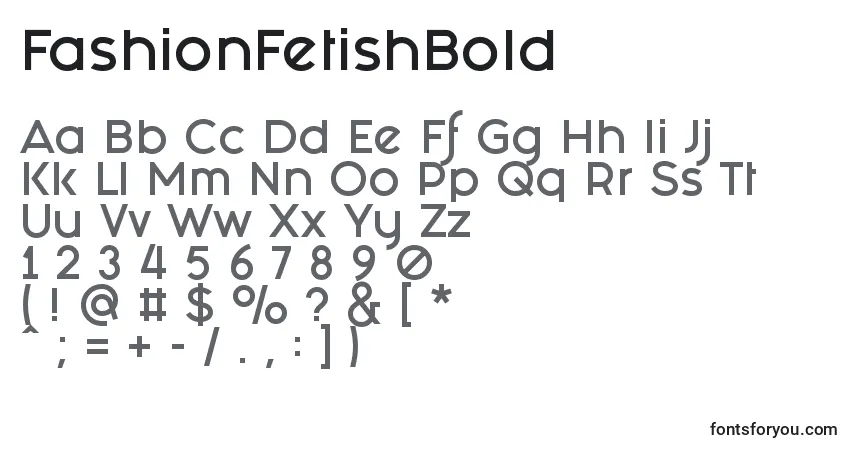 Schriftart FashionFetishBold – Alphabet, Zahlen, spezielle Symbole