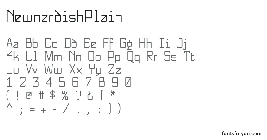 Czcionka NewnerdishPlain – alfabet, cyfry, specjalne znaki