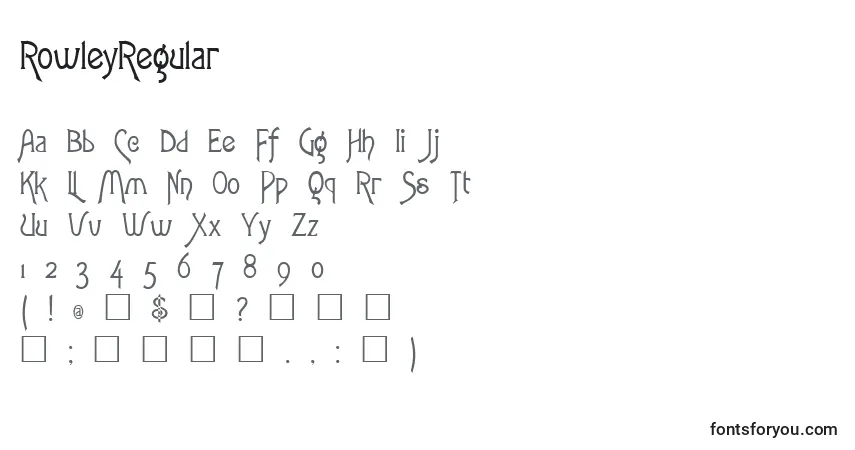 A fonte RowleyRegular – alfabeto, números, caracteres especiais