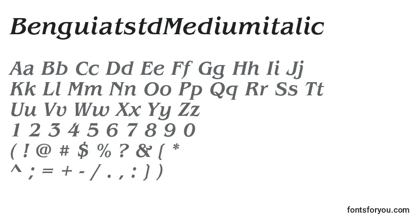 A fonte BenguiatstdMediumitalic – alfabeto, números, caracteres especiais