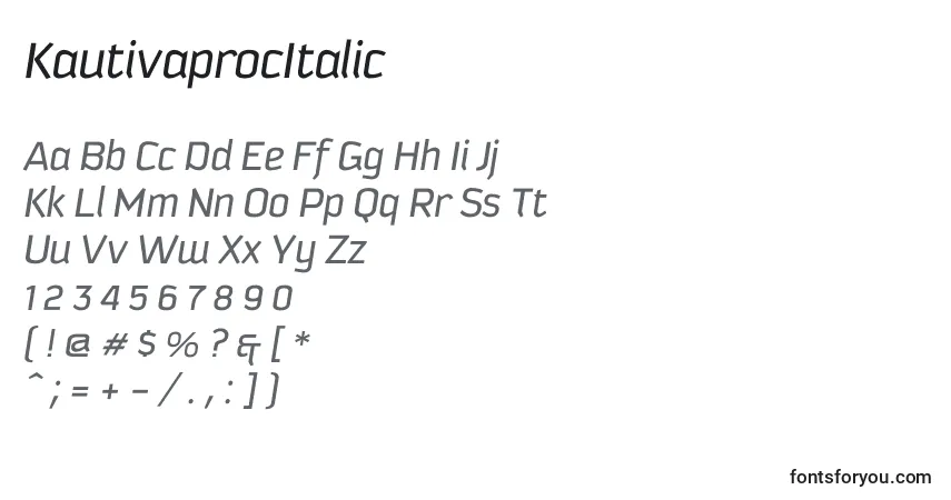 Schriftart KautivaprocItalic – Alphabet, Zahlen, spezielle Symbole
