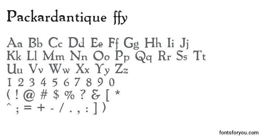 Schriftart Packardantique ffy – Alphabet, Zahlen, spezielle Symbole