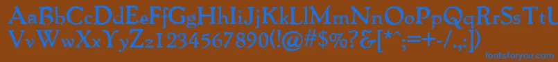 Packardantique ffy-Schriftart – Blaue Schriften auf braunem Hintergrund