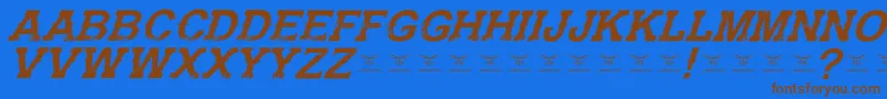 GunfighteracademyItalic-Schriftart – Braune Schriften auf blauem Hintergrund