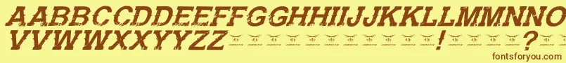 フォントGunfighteracademyItalic – 茶色の文字が黄色の背景にあります。