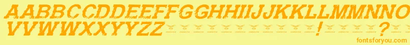 フォントGunfighteracademyItalic – オレンジの文字が黄色の背景にあります。