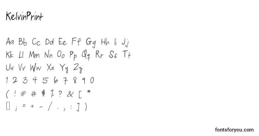 Czcionka KelvinPrint – alfabet, cyfry, specjalne znaki