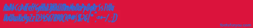 CrichtonBoldItalic-Schriftart – Blaue Schriften auf rotem Hintergrund