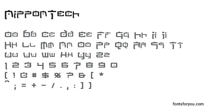 NipponTech-fontti – aakkoset, numerot, erikoismerkit