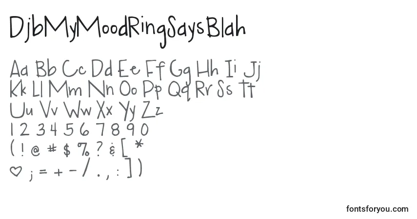 Czcionka DjbMyMoodRingSaysBlah – alfabet, cyfry, specjalne znaki