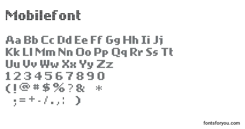 Schriftart Mobilefont – Alphabet, Zahlen, spezielle Symbole