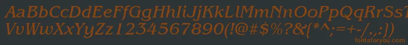 ItcBenguiatBookItalic-fontti – ruskeat fontit mustalla taustalla