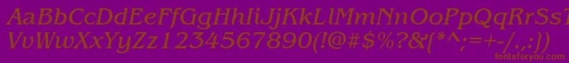 ItcBenguiatBookItalic-Schriftart – Braune Schriften auf violettem Hintergrund