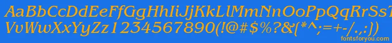 フォントItcBenguiatBookItalic – オレンジ色の文字が青い背景にあります。