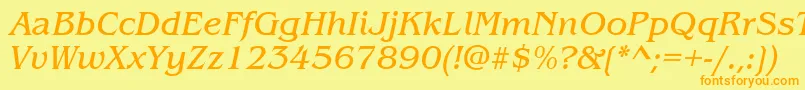 フォントItcBenguiatBookItalic – オレンジの文字が黄色の背景にあります。