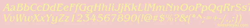 ItcBenguiatBookItalic-fontti – keltaiset fontit vaaleanpunaisella taustalla