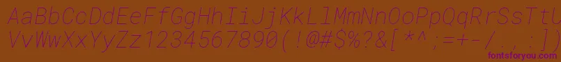 RobotomonoThinitalic Font – Purple Fonts on Brown Background