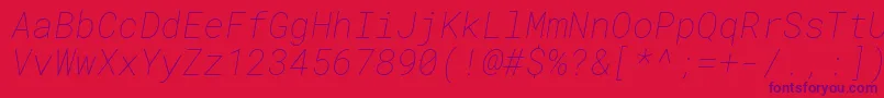 Saiba mais sobre a fonte RobotomonoThinitalic Fonte RobotomonoThinitalic – fontes roxas em um fundo vermelho