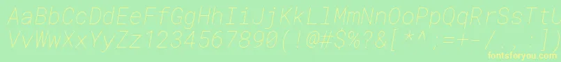 More about RobotomonoThinitalic Font RobotomonoThinitalic Font – Yellow Fonts on Green Background