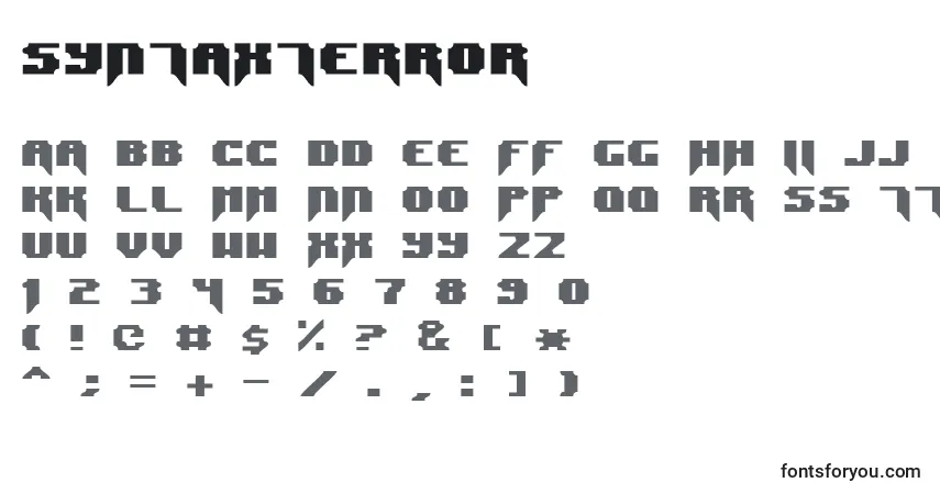 A fonte SyntaxTerror – alfabeto, números, caracteres especiais