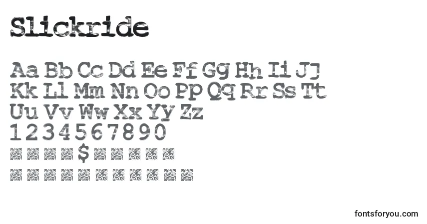 A fonte Slickride – alfabeto, números, caracteres especiais