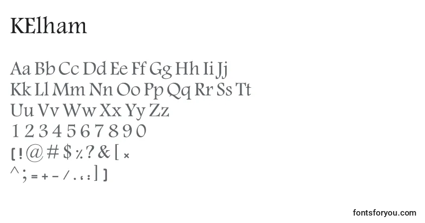 A fonte KElham – alfabeto, números, caracteres especiais