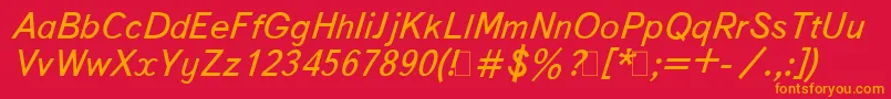 BukvarnayaItalic-Schriftart – Orangefarbene Schriften auf rotem Hintergrund