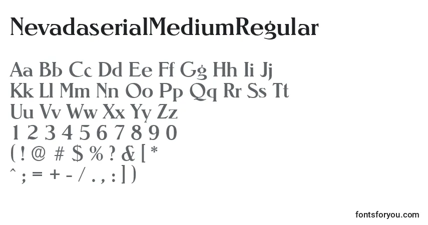 Schriftart NevadaserialMediumRegular – Alphabet, Zahlen, spezielle Symbole