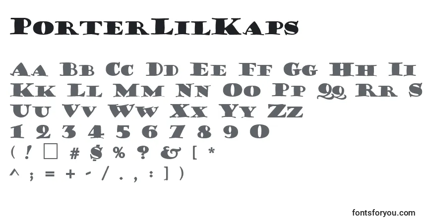A fonte PorterLilKaps – alfabeto, números, caracteres especiais