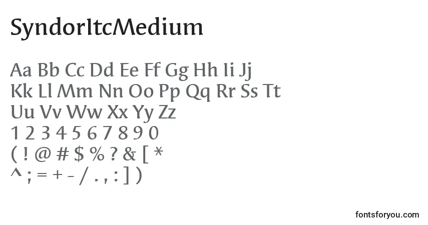 Шрифт SyndorItcMedium – алфавит, цифры, специальные символы