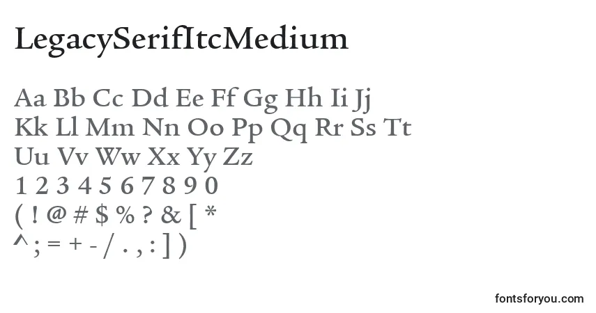 A fonte LegacySerifItcMedium – alfabeto, números, caracteres especiais