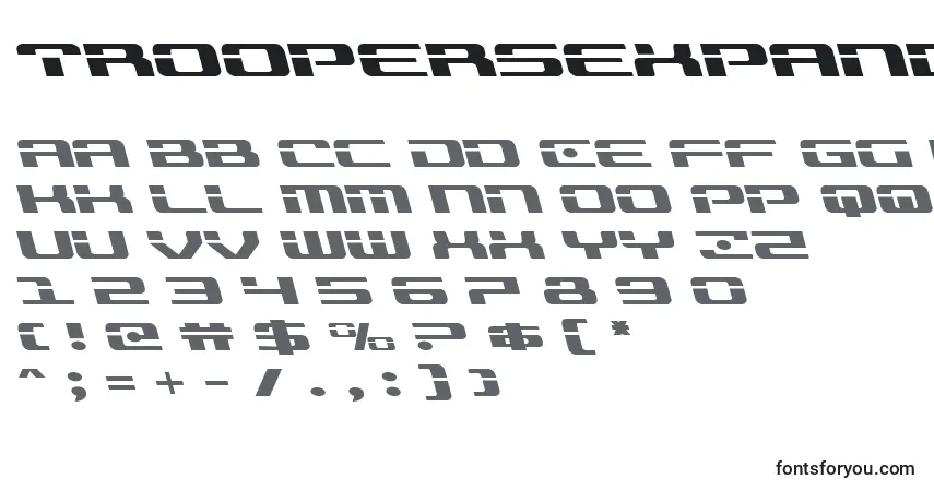 A fonte Troopersexpandleft – alfabeto, números, caracteres especiais