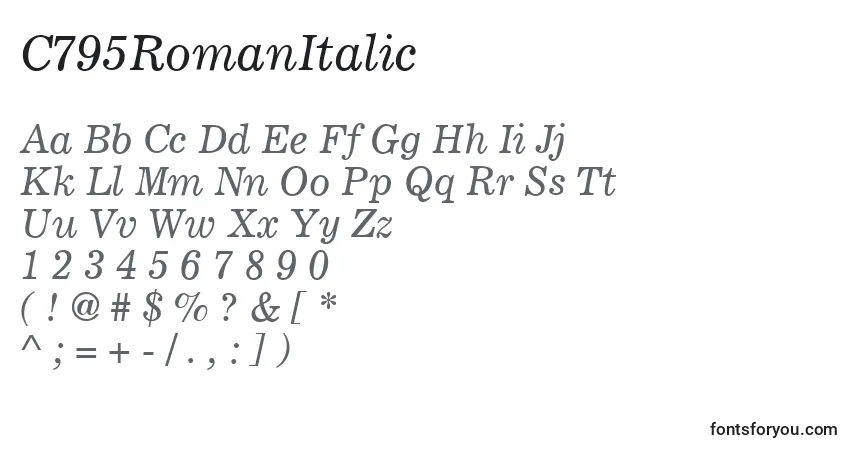 Шрифт C795RomanItalic – алфавит, цифры, специальные символы