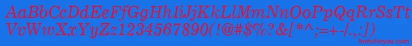 C795RomanItalic-Schriftart – Rote Schriften auf blauem Hintergrund